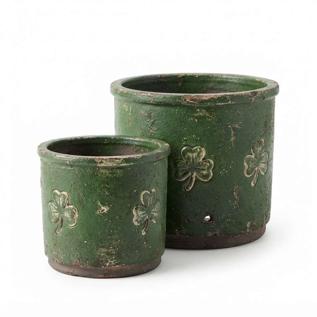 Distressed Green Ceramic Pot Set