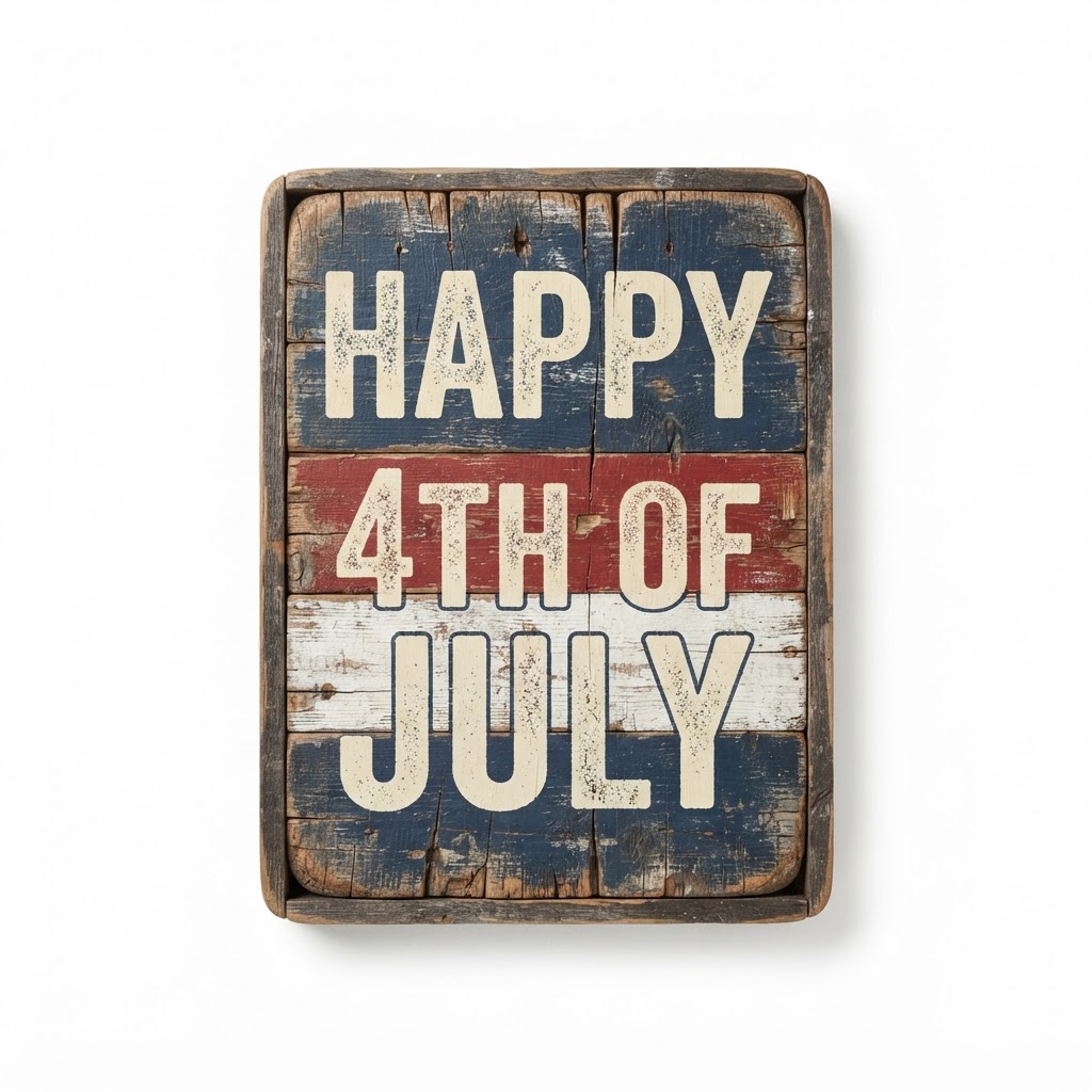 Transitional Distressed Wood Happy 4th of July Sign