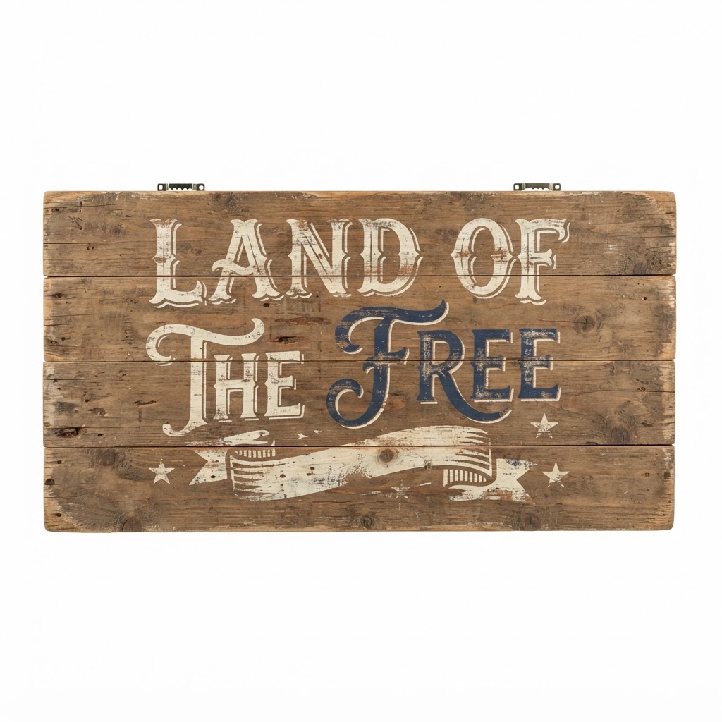 Wooden 'Land of the Free' Wall Sign