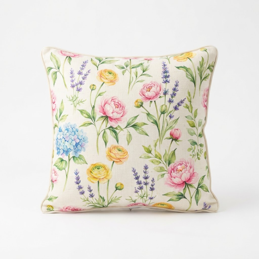 Spring Floral Pattern Throw Pillow