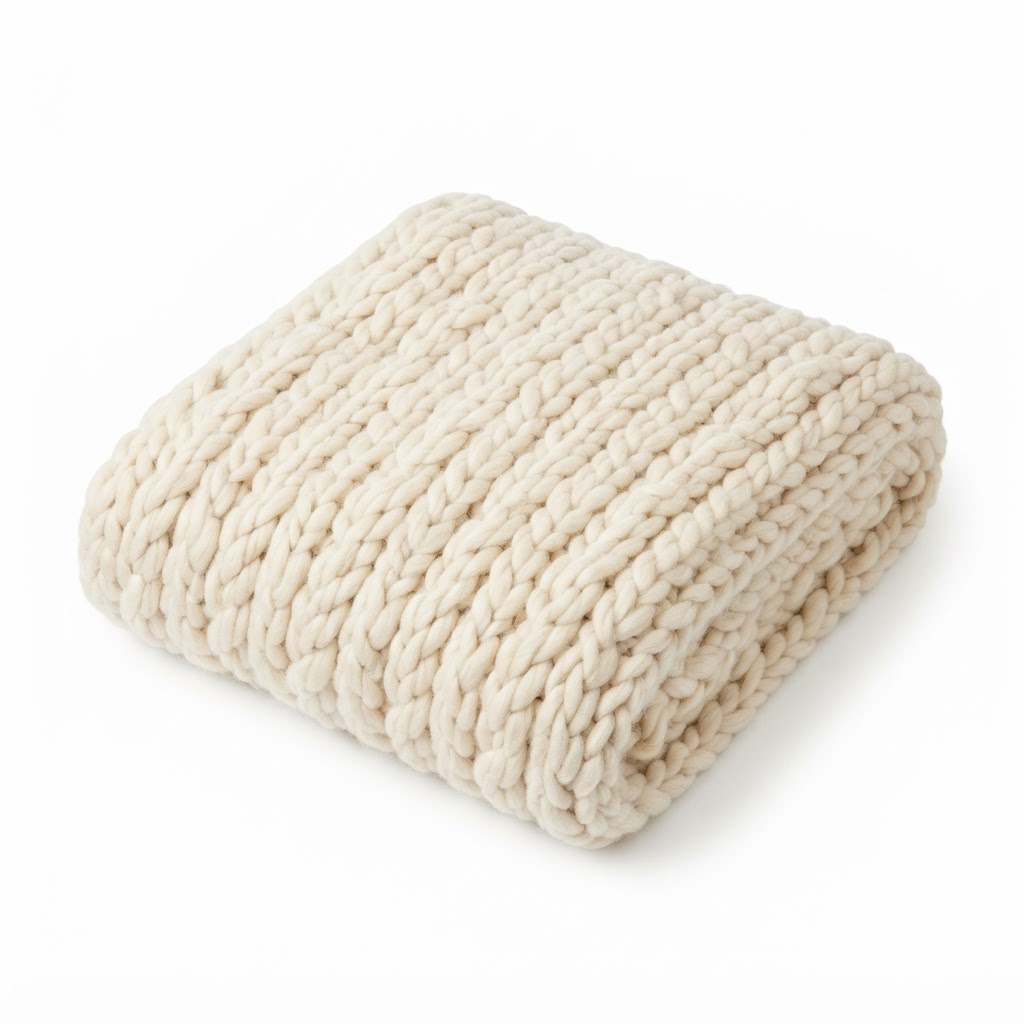 Chunky Knit Cream Throw Blanket