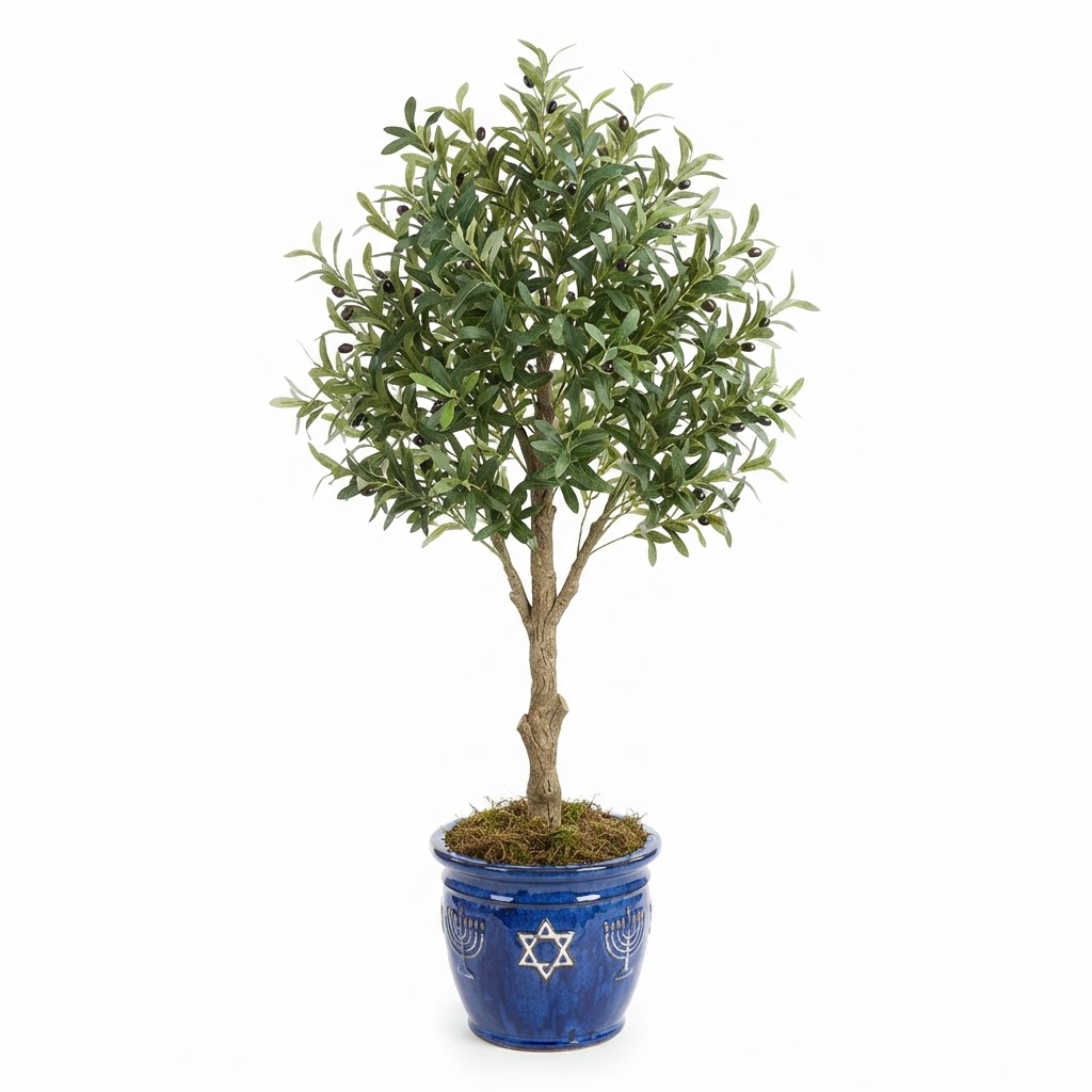 Faux Olive Tree in Blue Pot