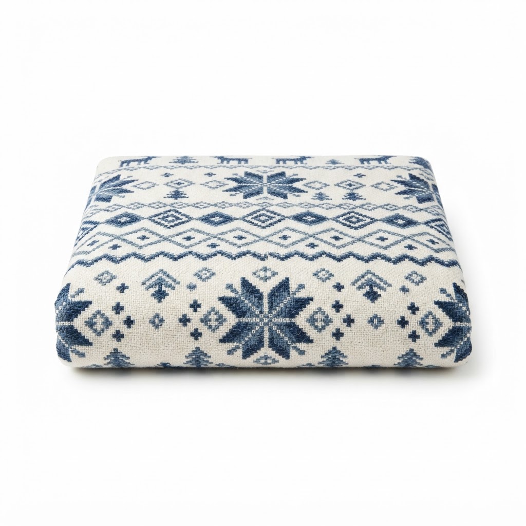 Winter Blue Patterned Cotton Throw