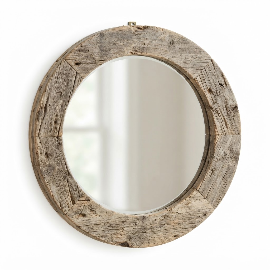 Weathered Wood Round Mirror