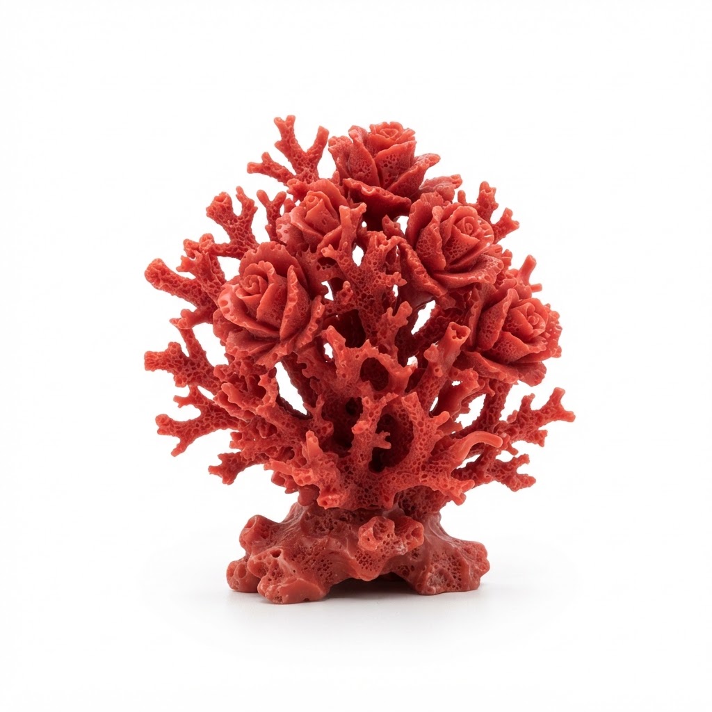 Valentine's Rose Red Coral Figurine