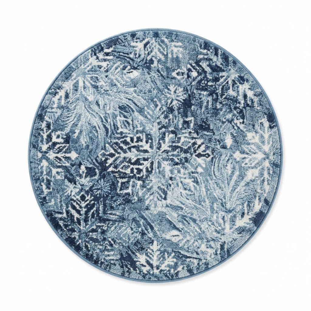 Blue Ice Patterned Round Rug