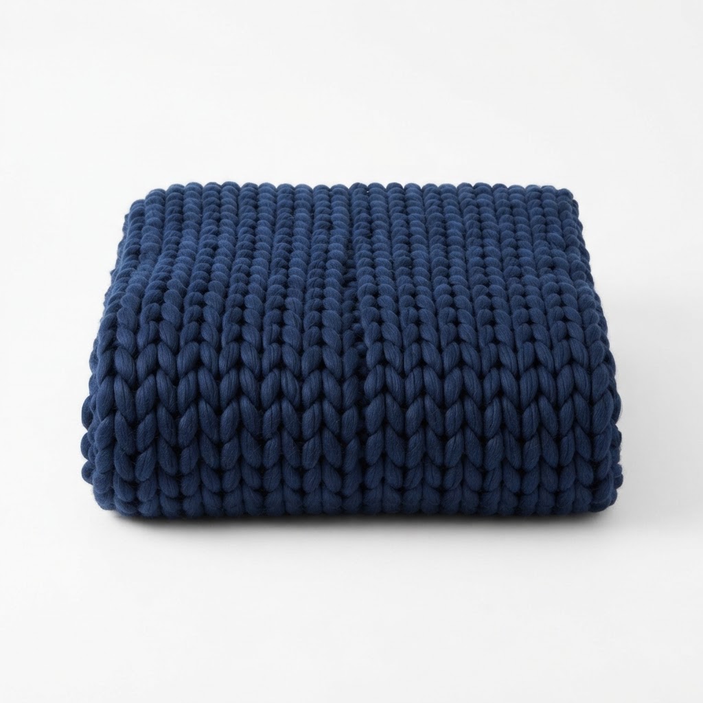 Navy Blue Chunky Knit Throw Blanket