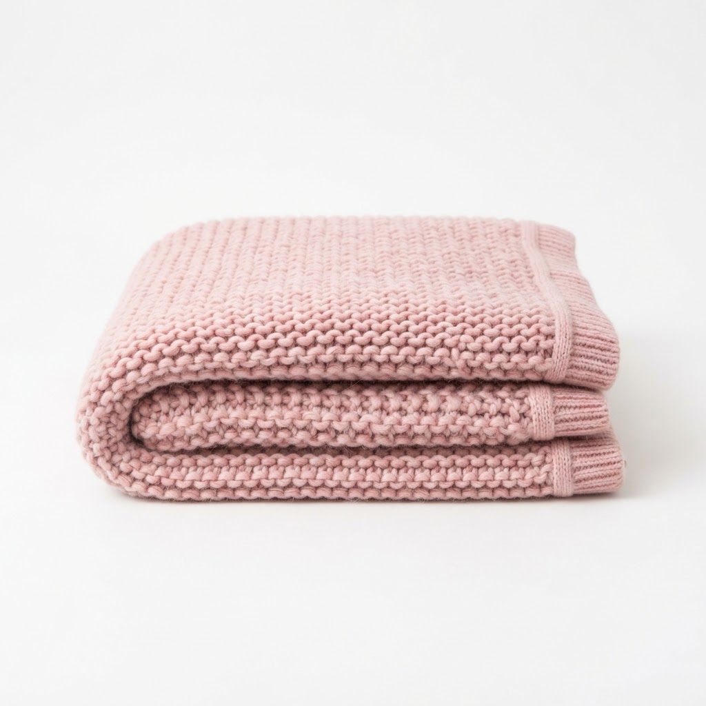 Soft Dusty Pink Knitted Throw Blanket