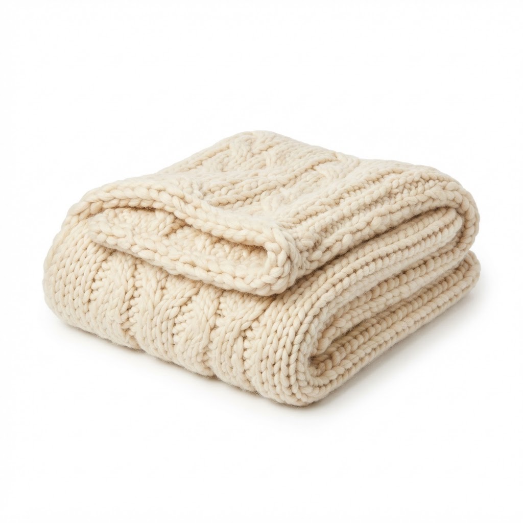 Cream Chunky Knit Throw