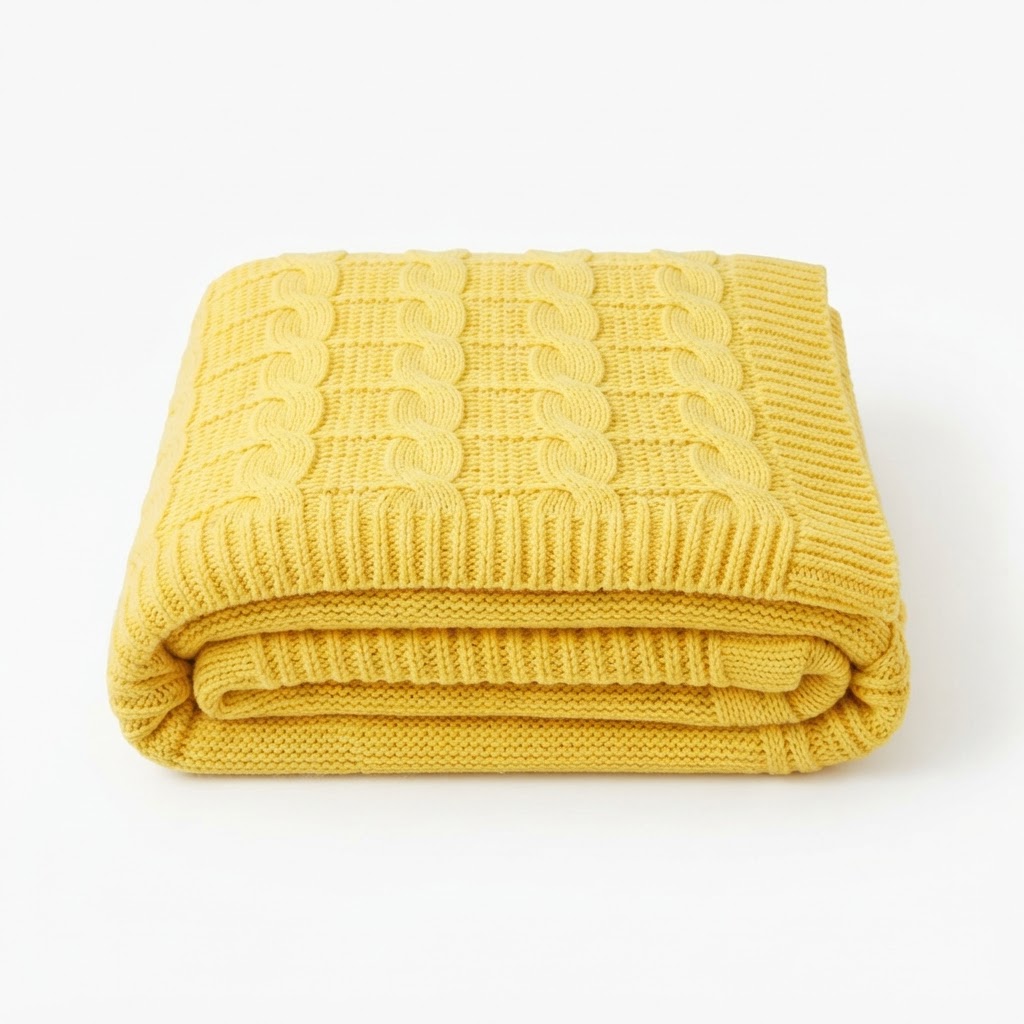 Spring Yellow Knit Cotton Throw Blanket