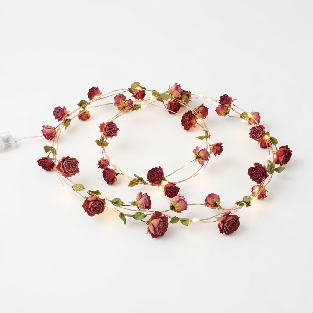 Romantic Fairy Lights with Dried Rose Garland