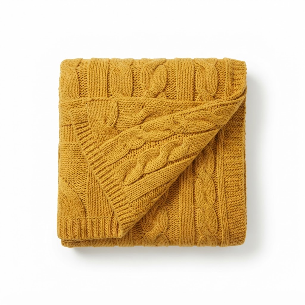 Knitted Mustard Throw Blanket