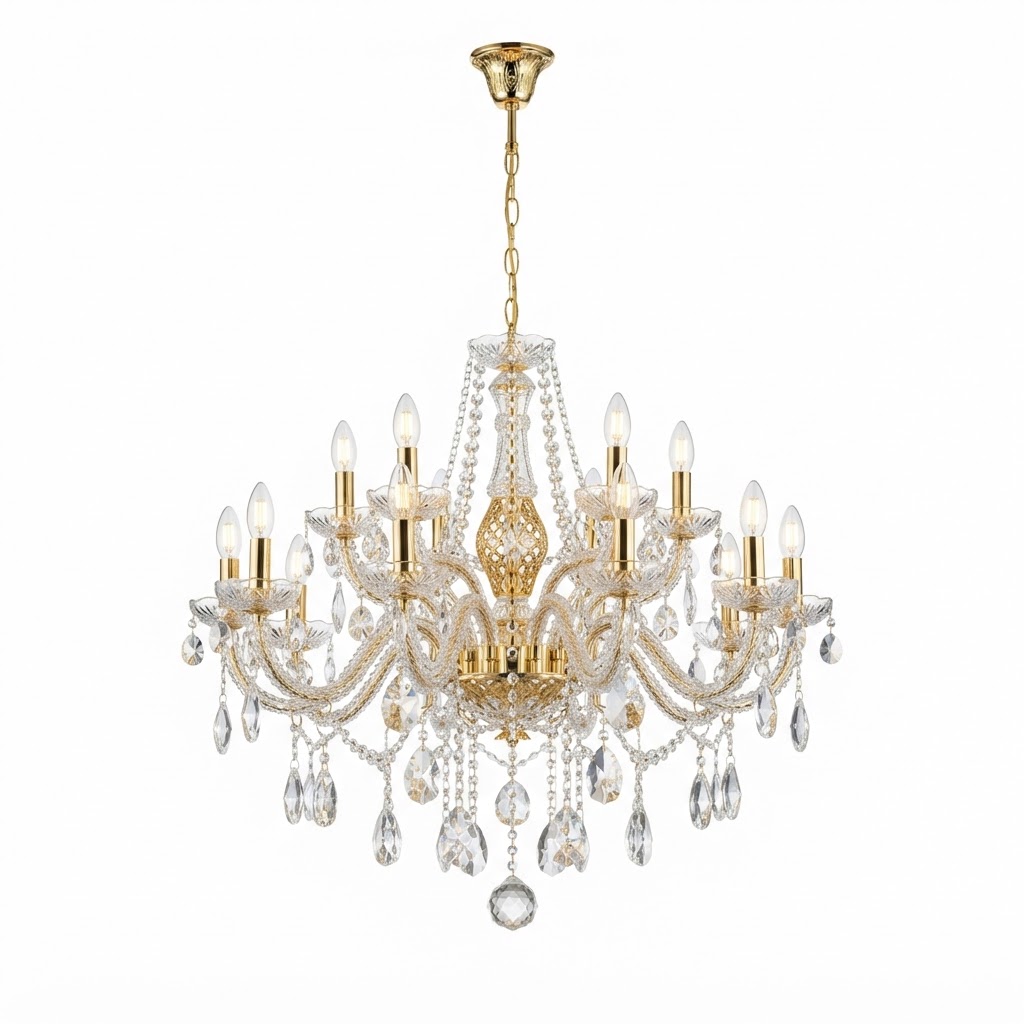 Crystal Chandelier with Gold Accents