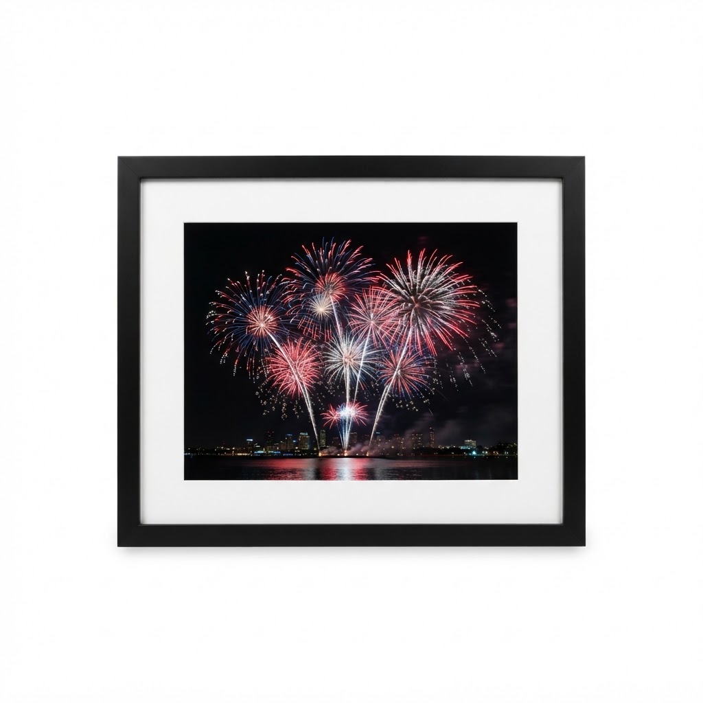 Framed Fireworks Night Sky Print
