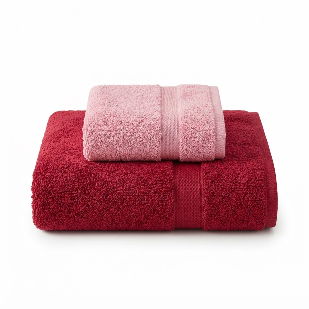 Plush Crimson and Rose Turkish Cotton Towel Set
