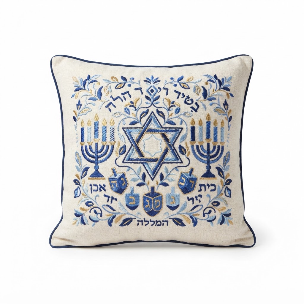 Hanukkah Embroidered Blue and White Throw Pillows