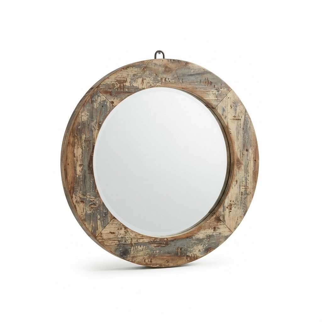 Round Distressed Wall Mirror