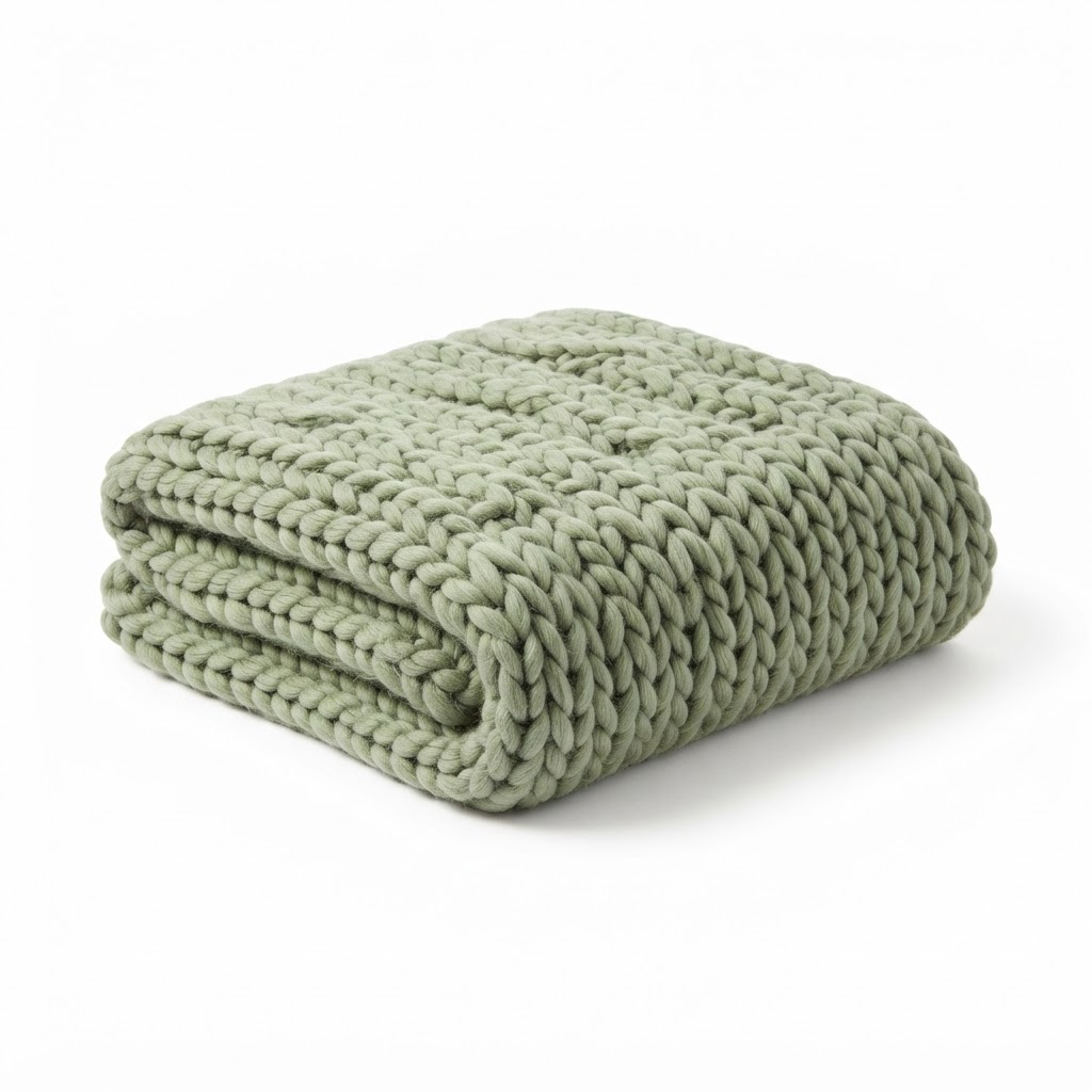 Chunky Knit Sage Green Throw Blanket