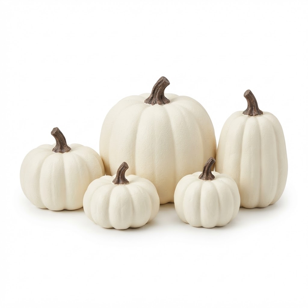 Faux White Pumpkin Decor Set