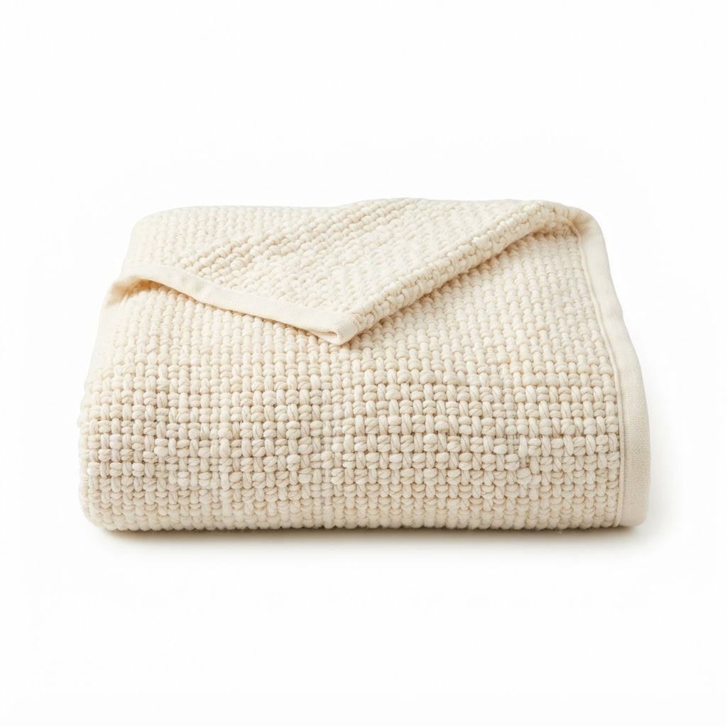 Cream Textured Throw Blanket