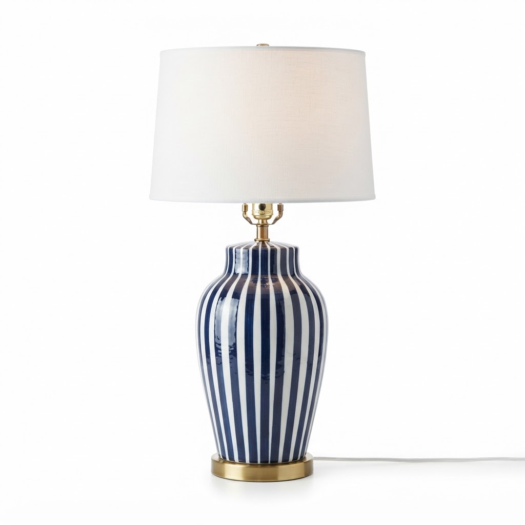 Independence Day Navy and White Stripe Ceramic Table Lamp
