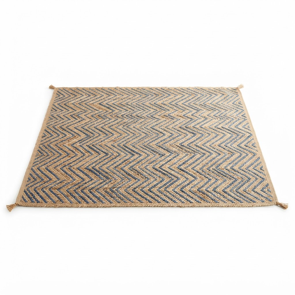 Blue Chevron Jute Area Rug