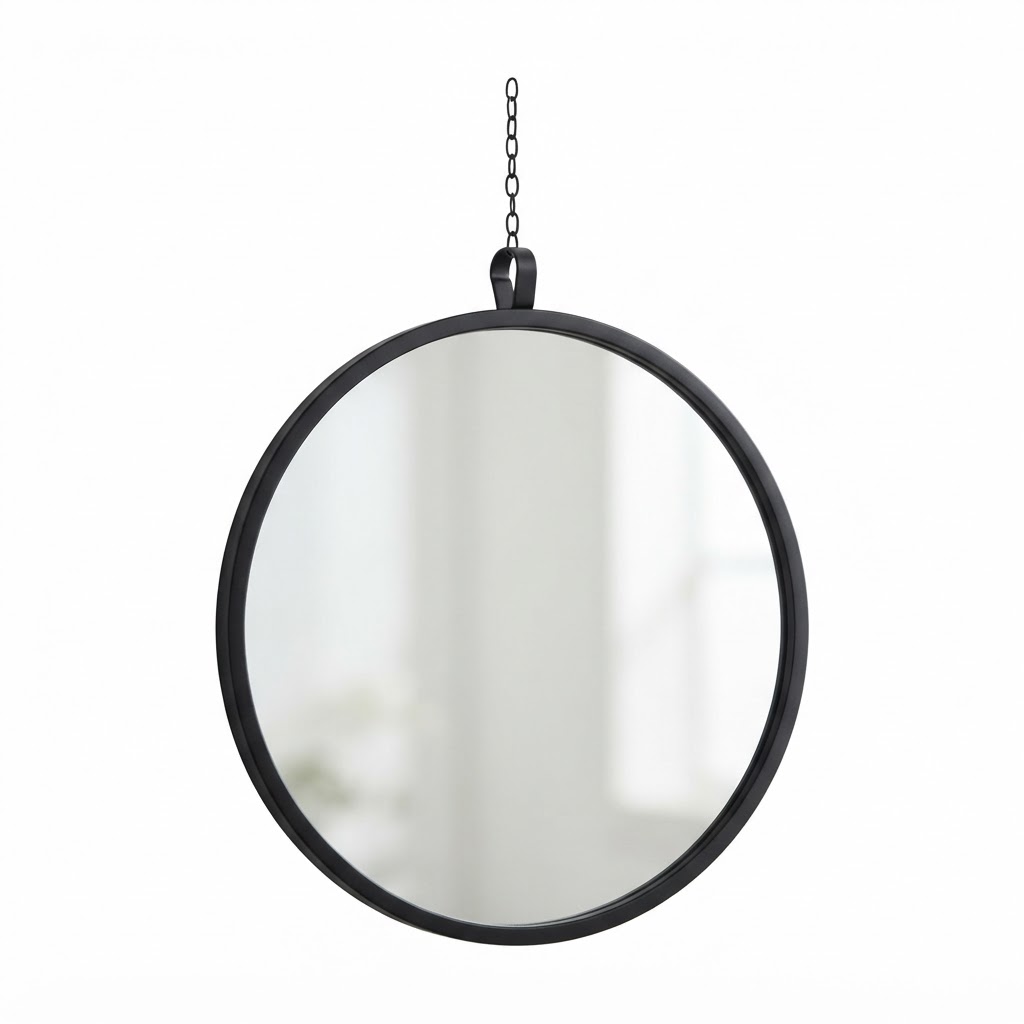 Black Metal Round Mirror
