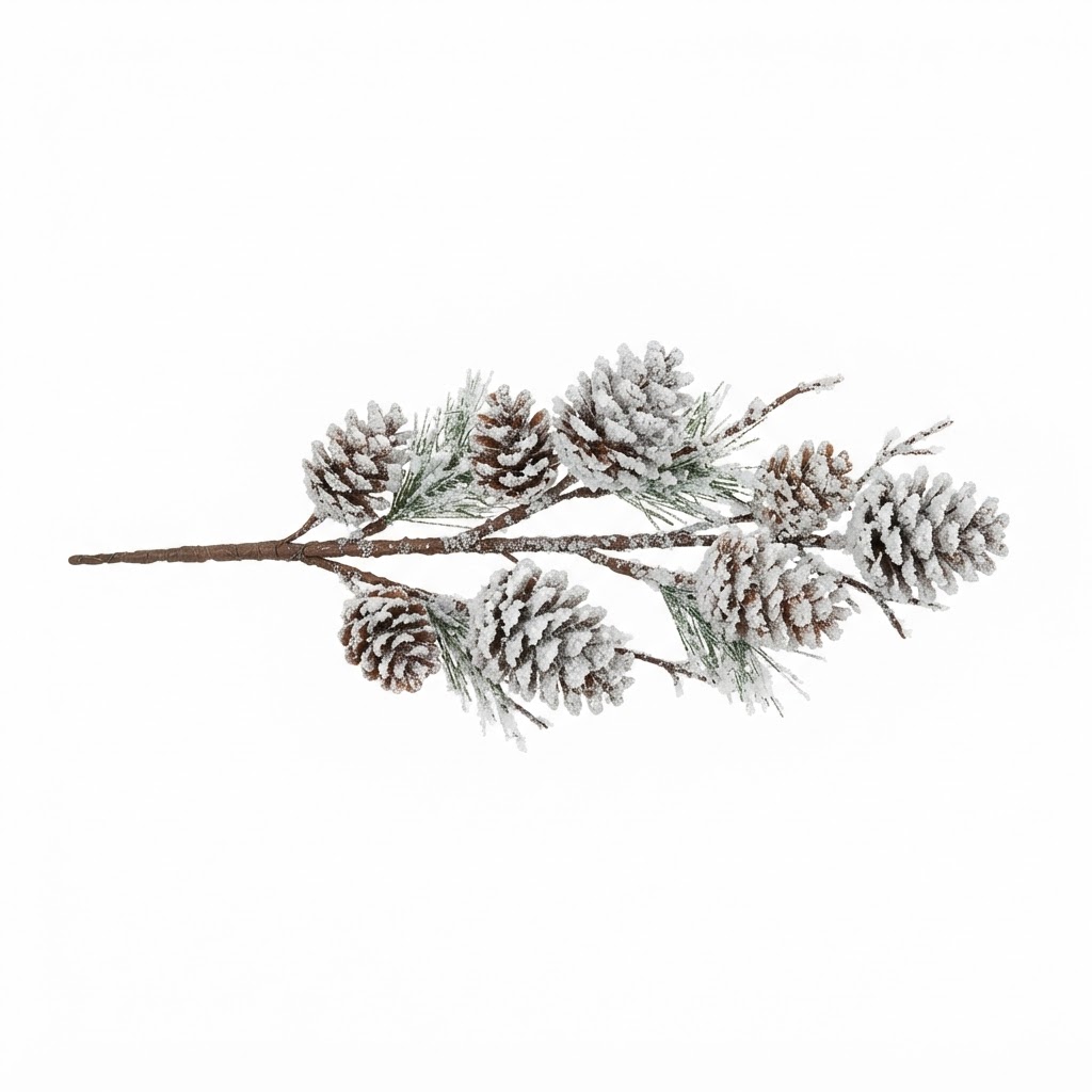 Winter Frosted Pine Cone Decorative Branch