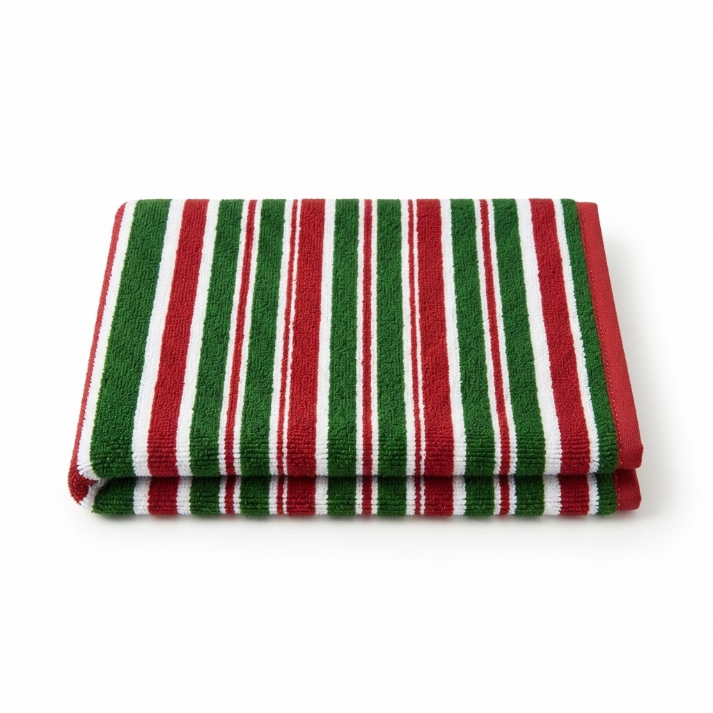 Red and Green Striped Hand Towels