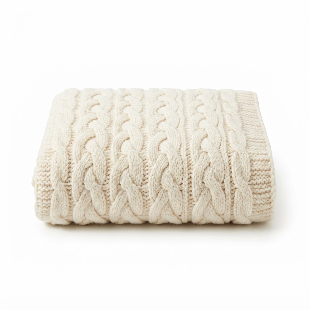 Cream Cable Knit Throw Blanket