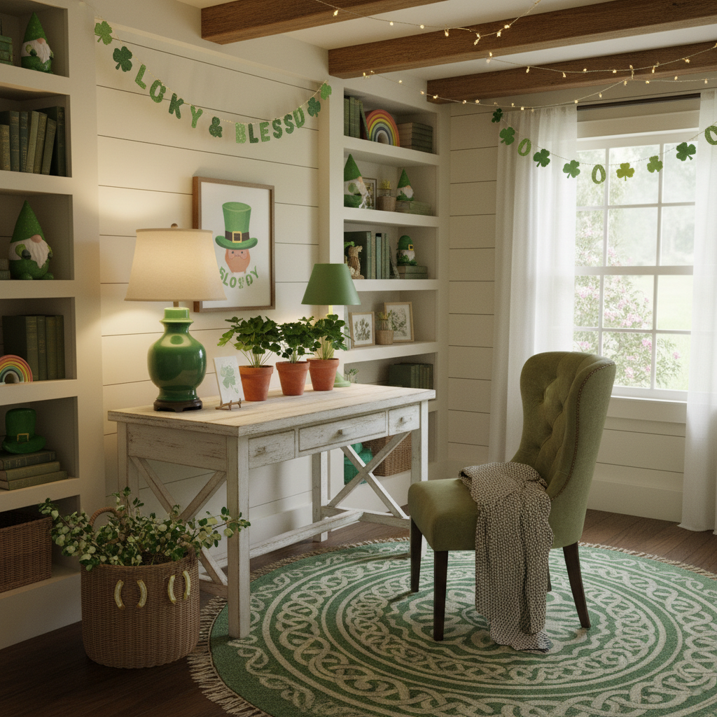 Cottagecore St. Patrick's Day Home Office
