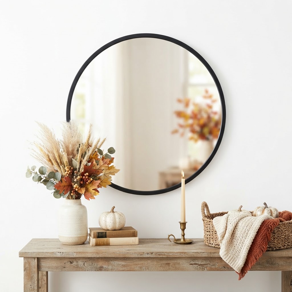 Black Metal Round Mirror