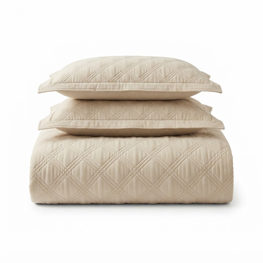 Beige Quilted Cotton Bedspread Set