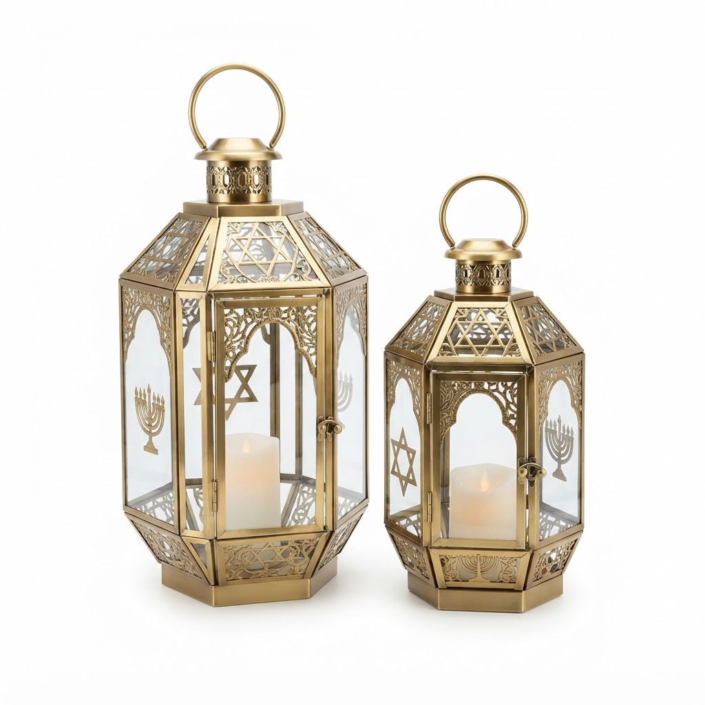 Brass and Glass Lantern Set