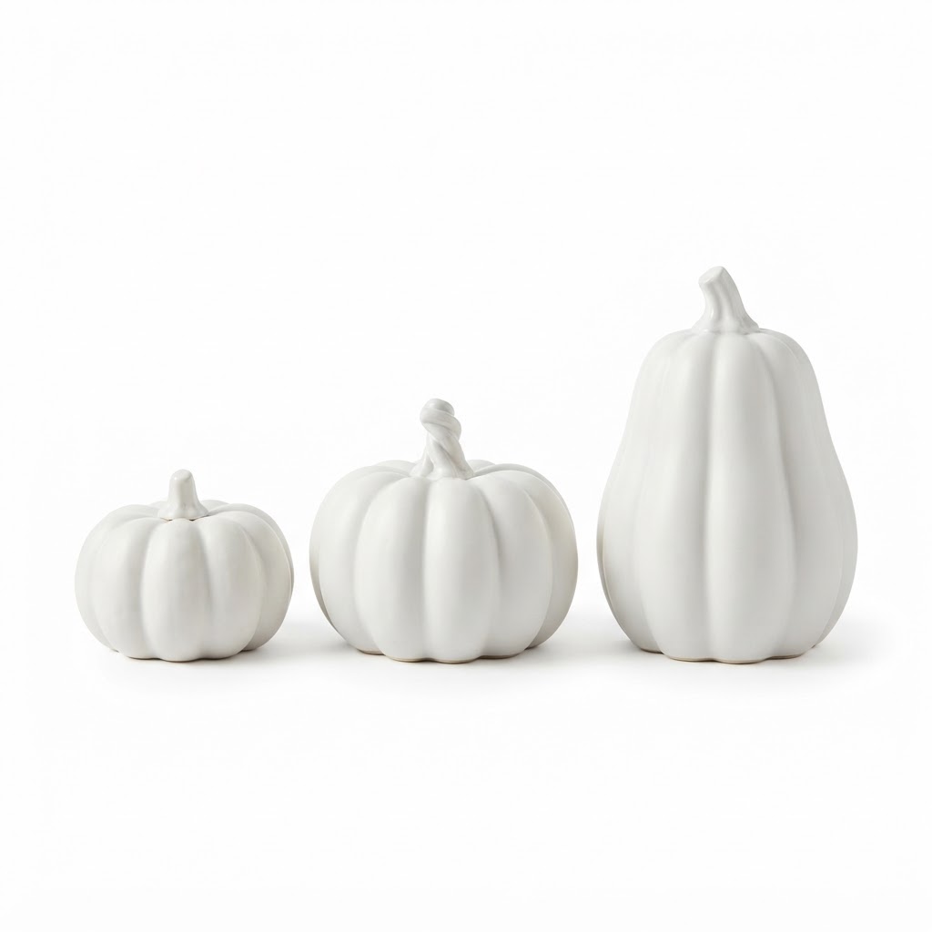 Set of White Ceramic Decorative Pumpkins