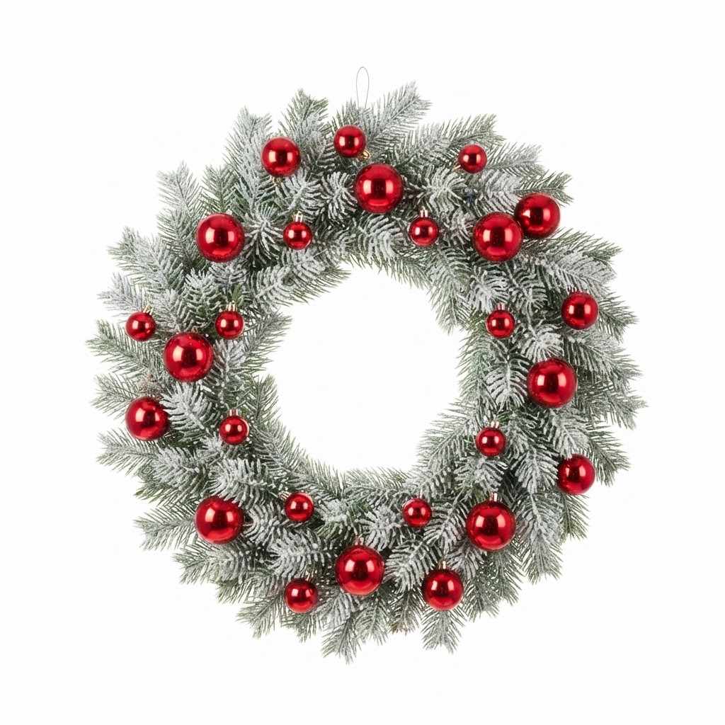 Frosted Wreath with Red Baubles