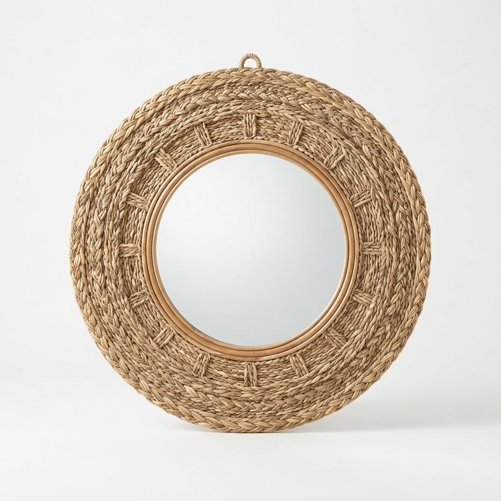 Woven Natural Fiber Round Mirror
