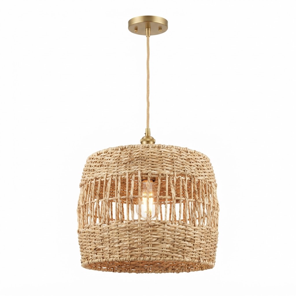 Transitional Natural Woven Pendant Light