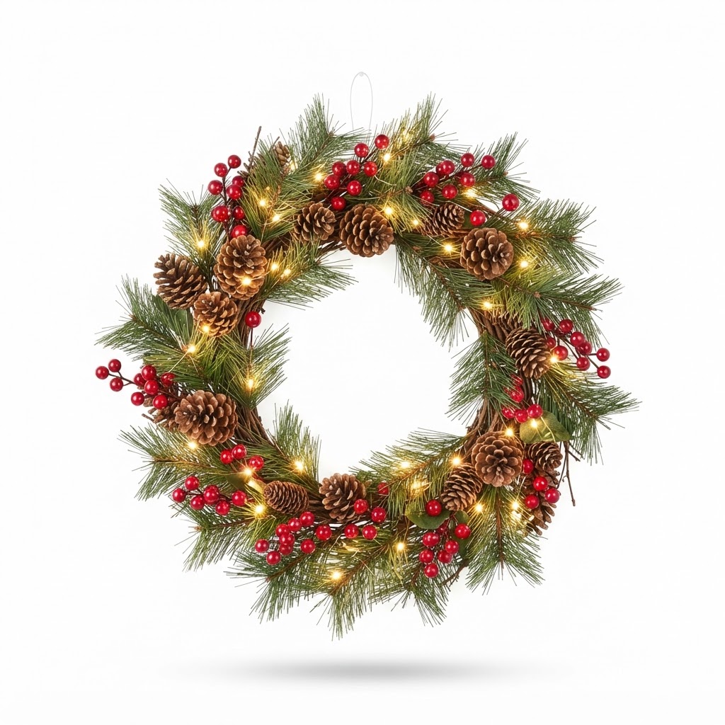 Pre-lit Berry and Pine Wreath