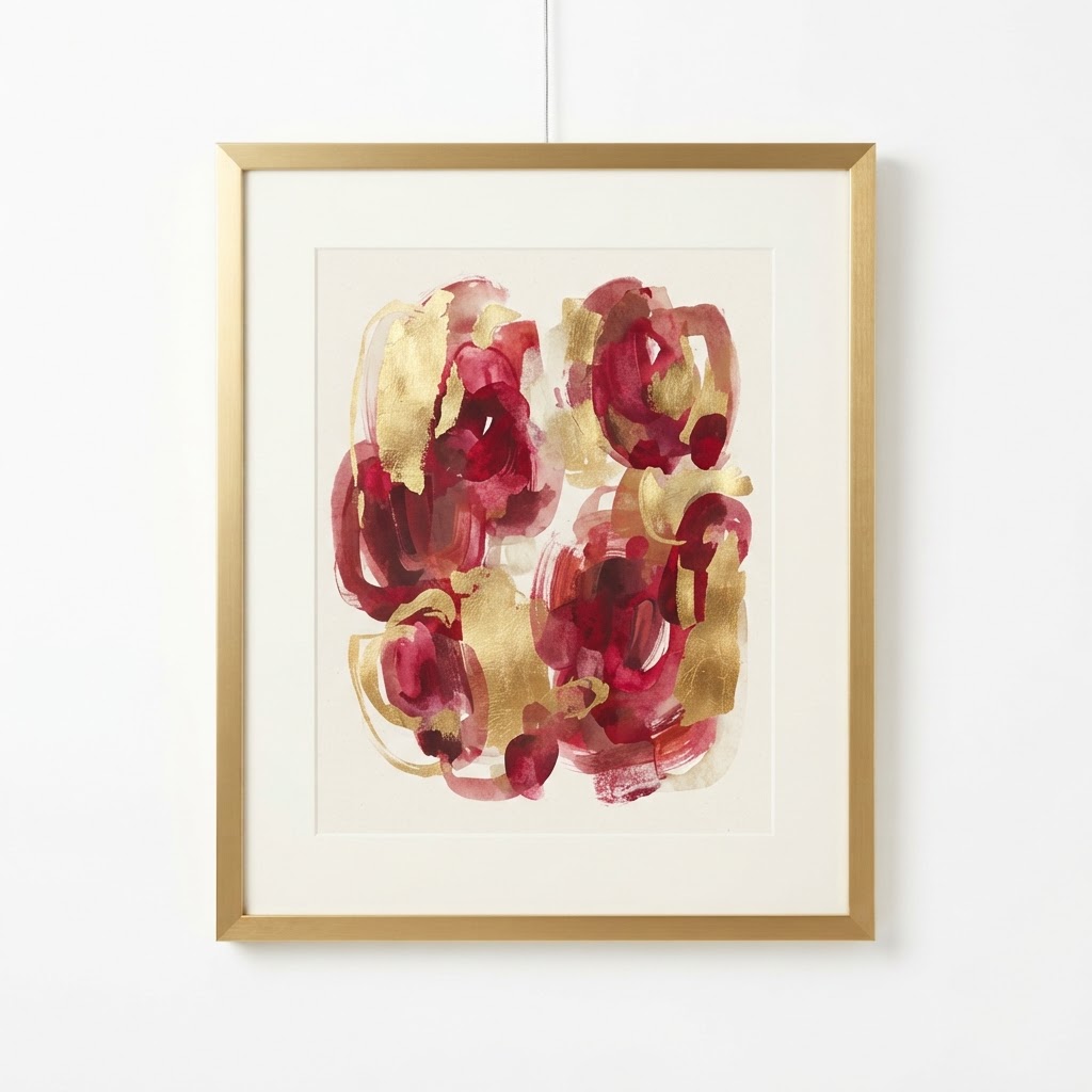 Transitional Abstract Red and Gold Framed Print