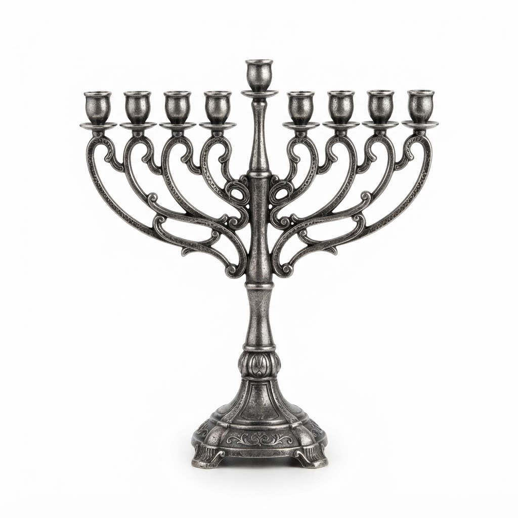 Transitional Antique Silver Hanukkah Menorah