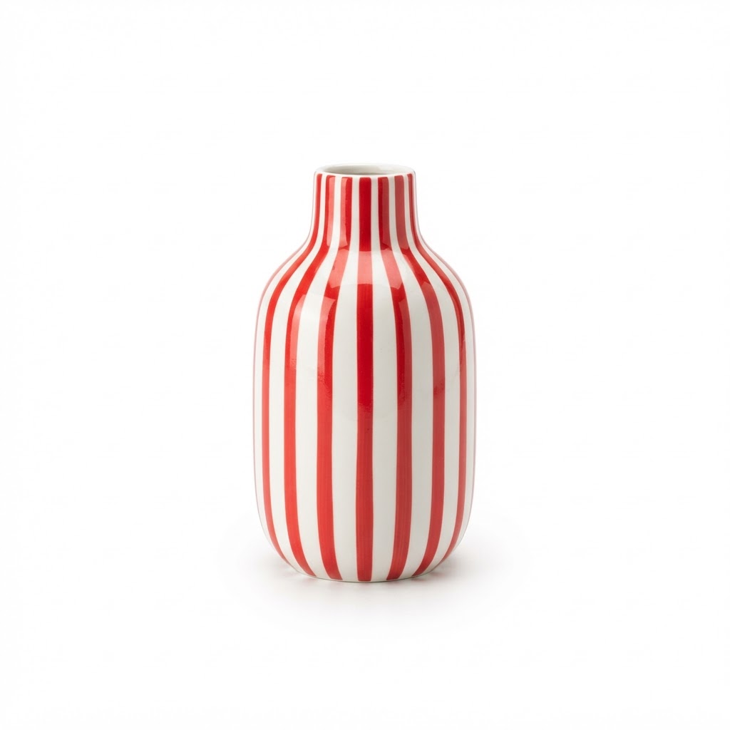 Red and White Striped Ceramic Vase