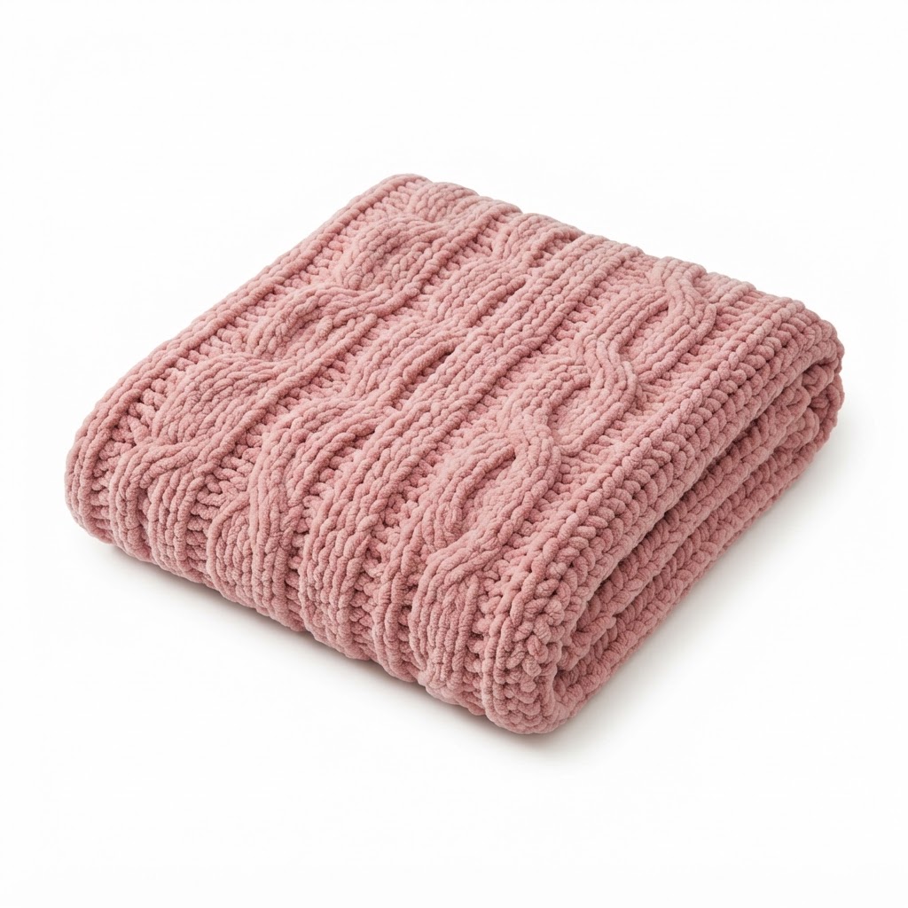 Romantic Pink Knitted Throw Blanket