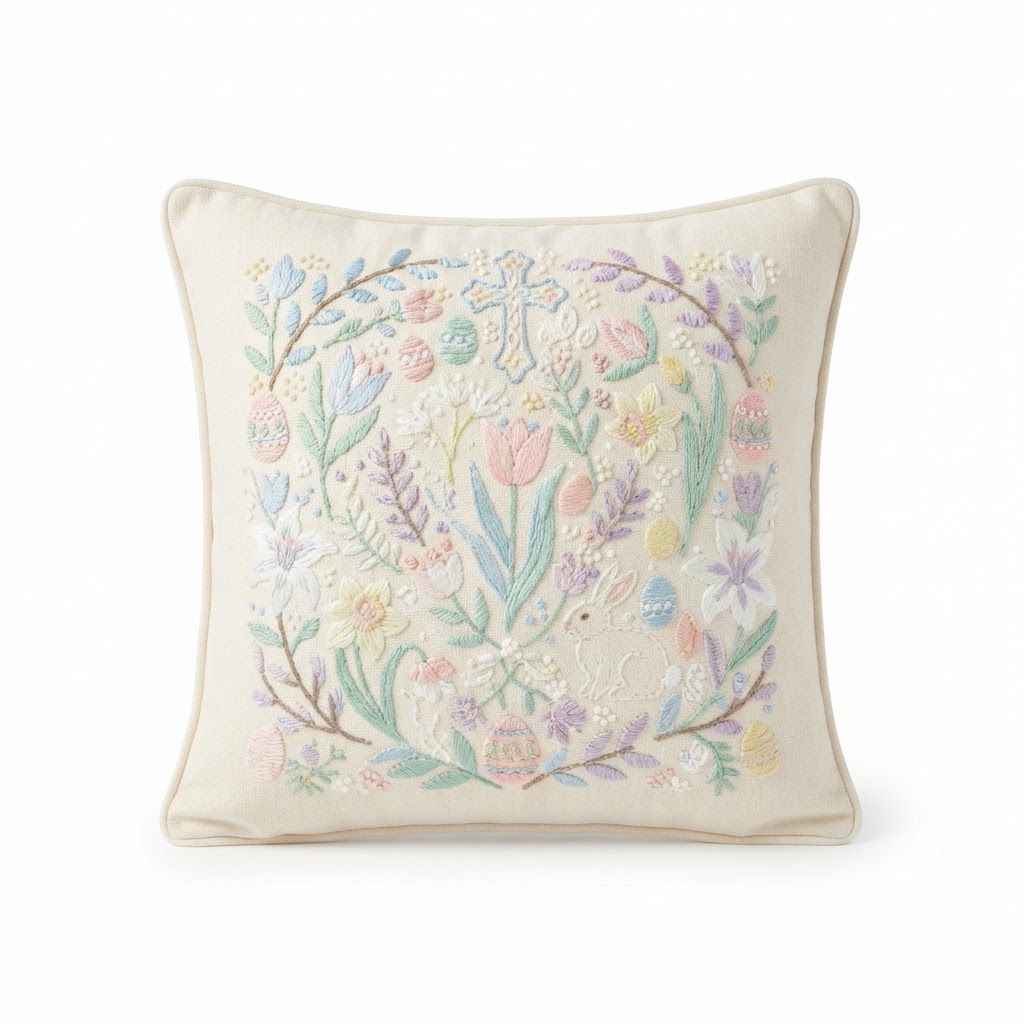 Embroidered Pastel Throw Pillow