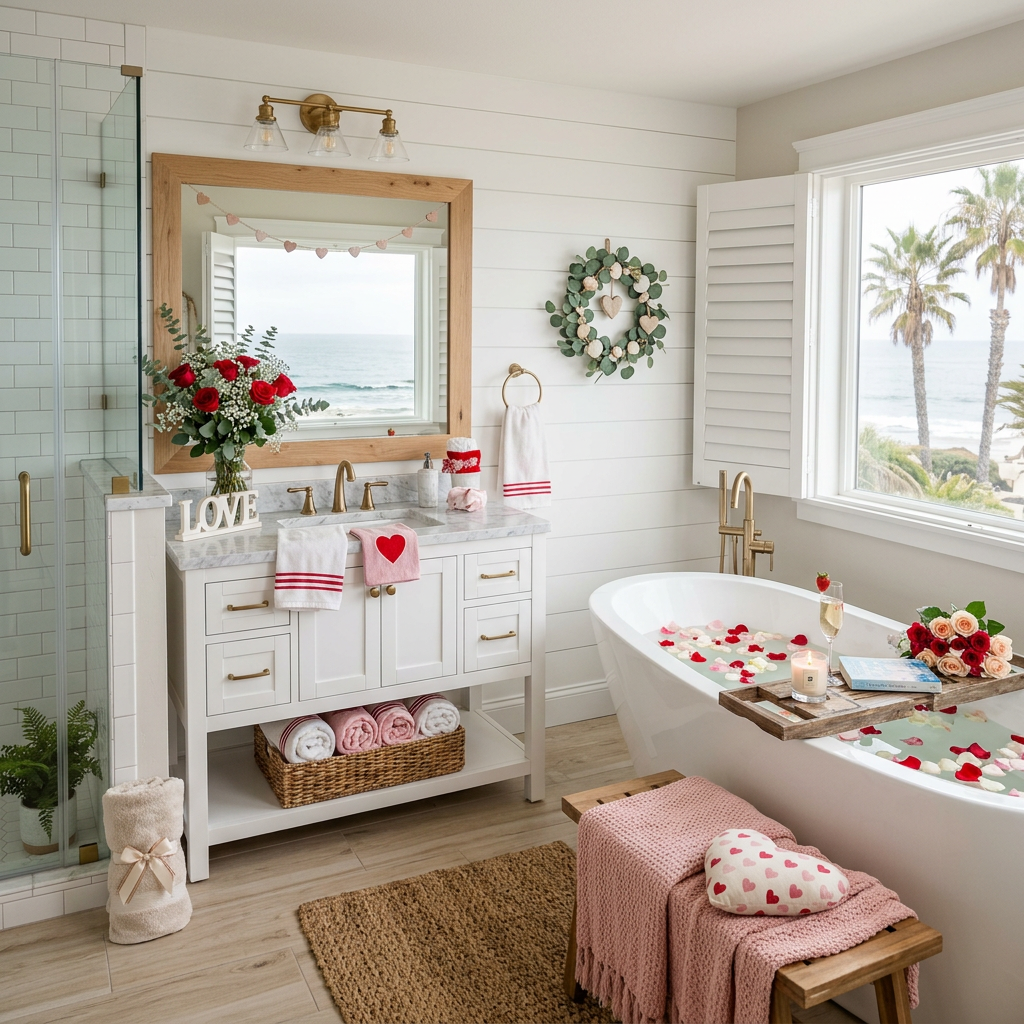 Coastal Valentine's Day Master Bathroom