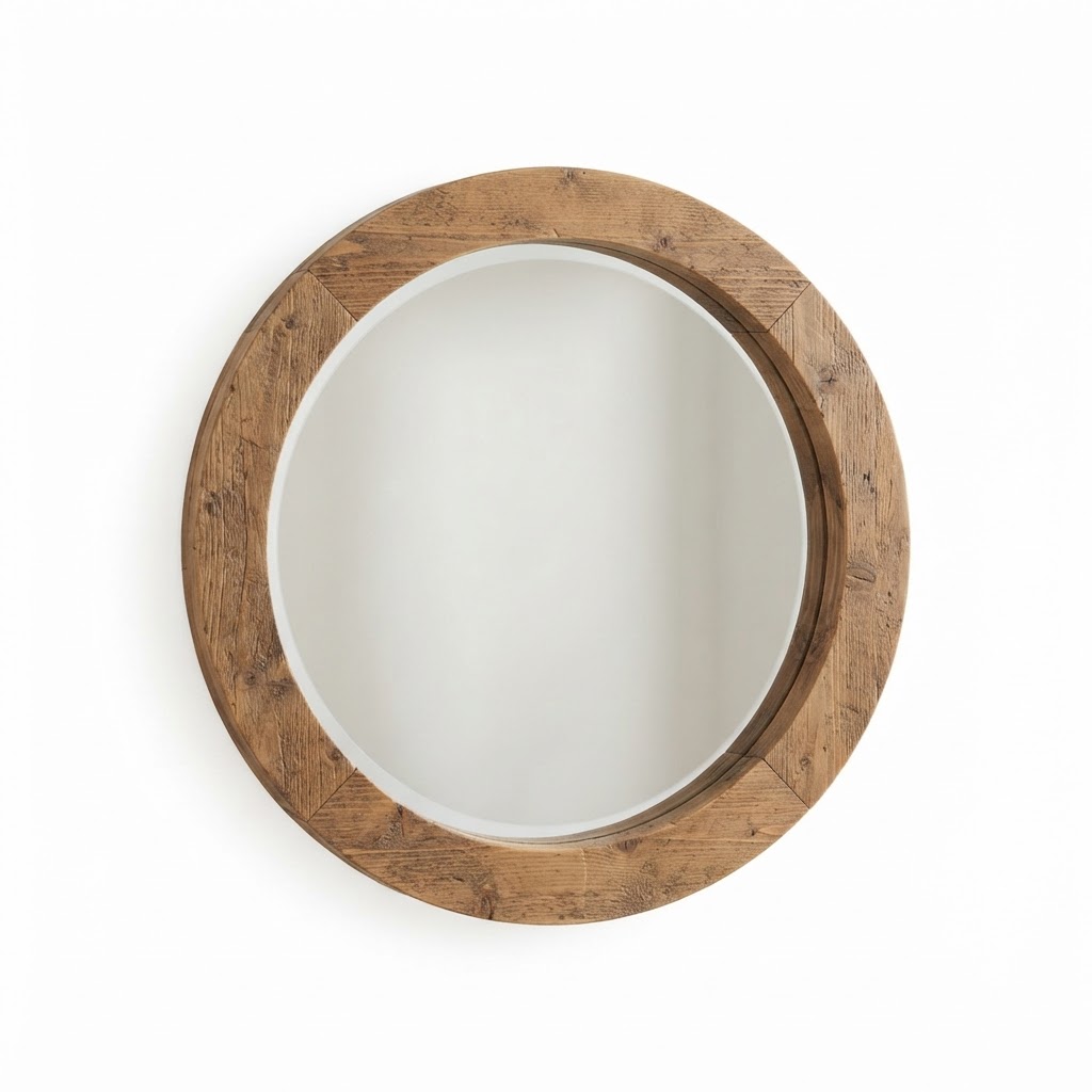 Round Wooden Wall Mirror