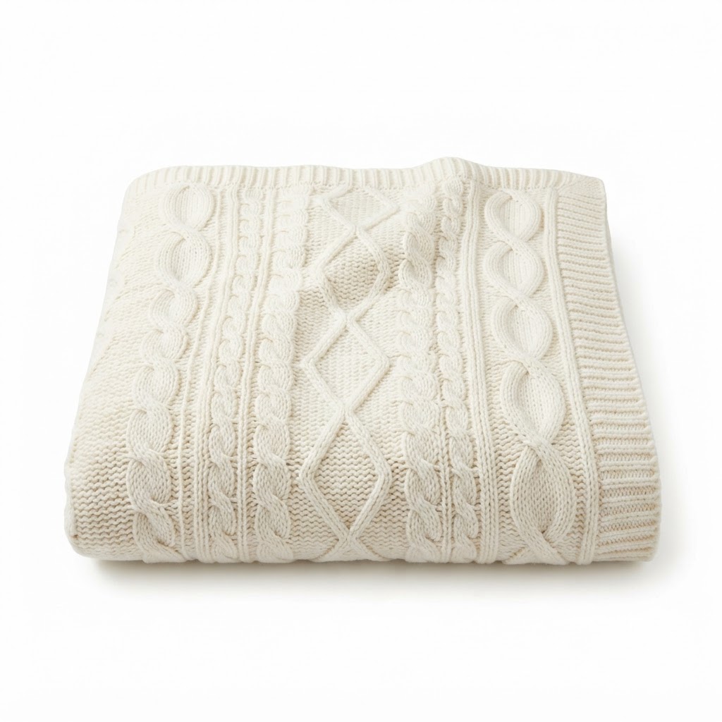 Classic Cream Cable Knit Throw Blanket