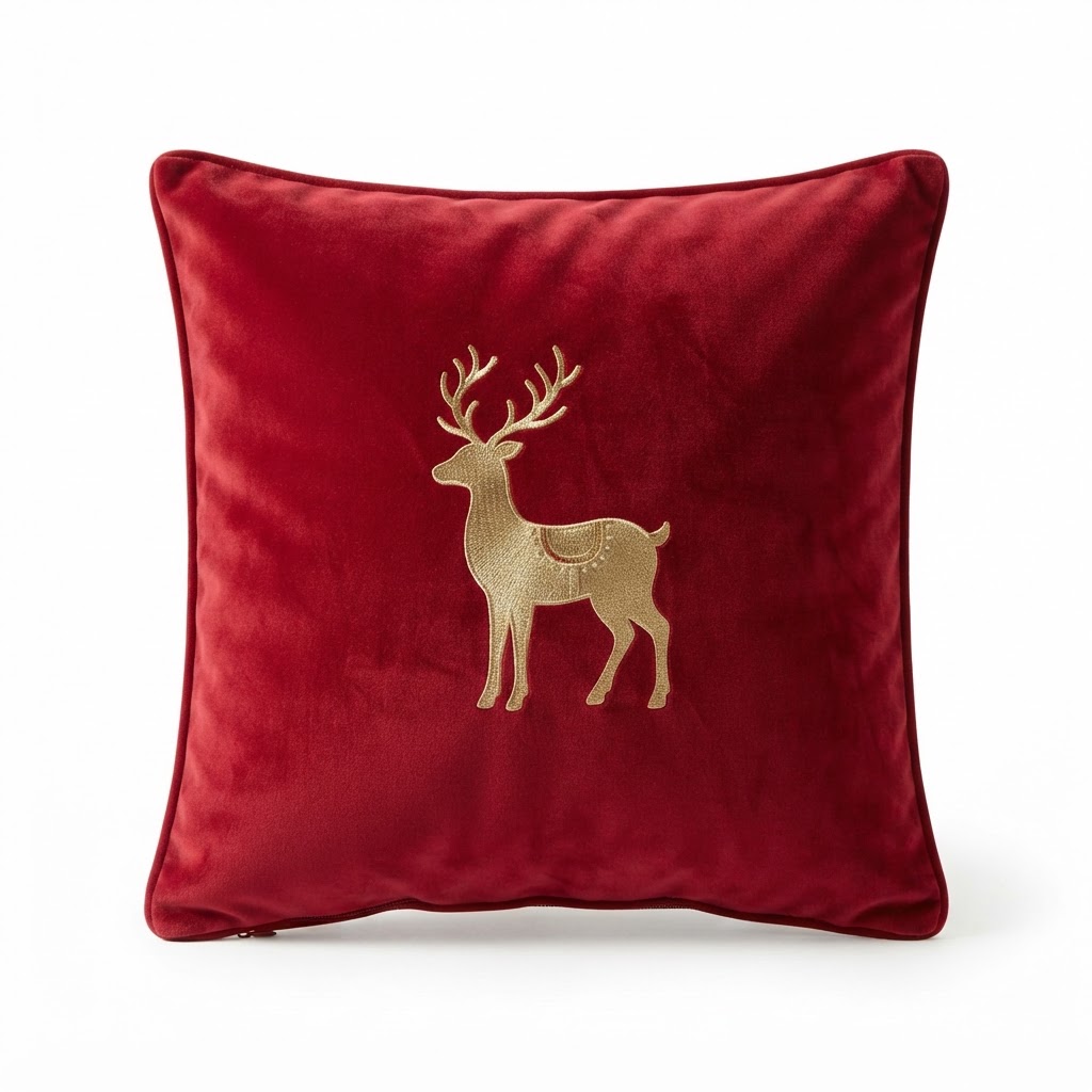 Red Velvet Reindeer Throw Pillow