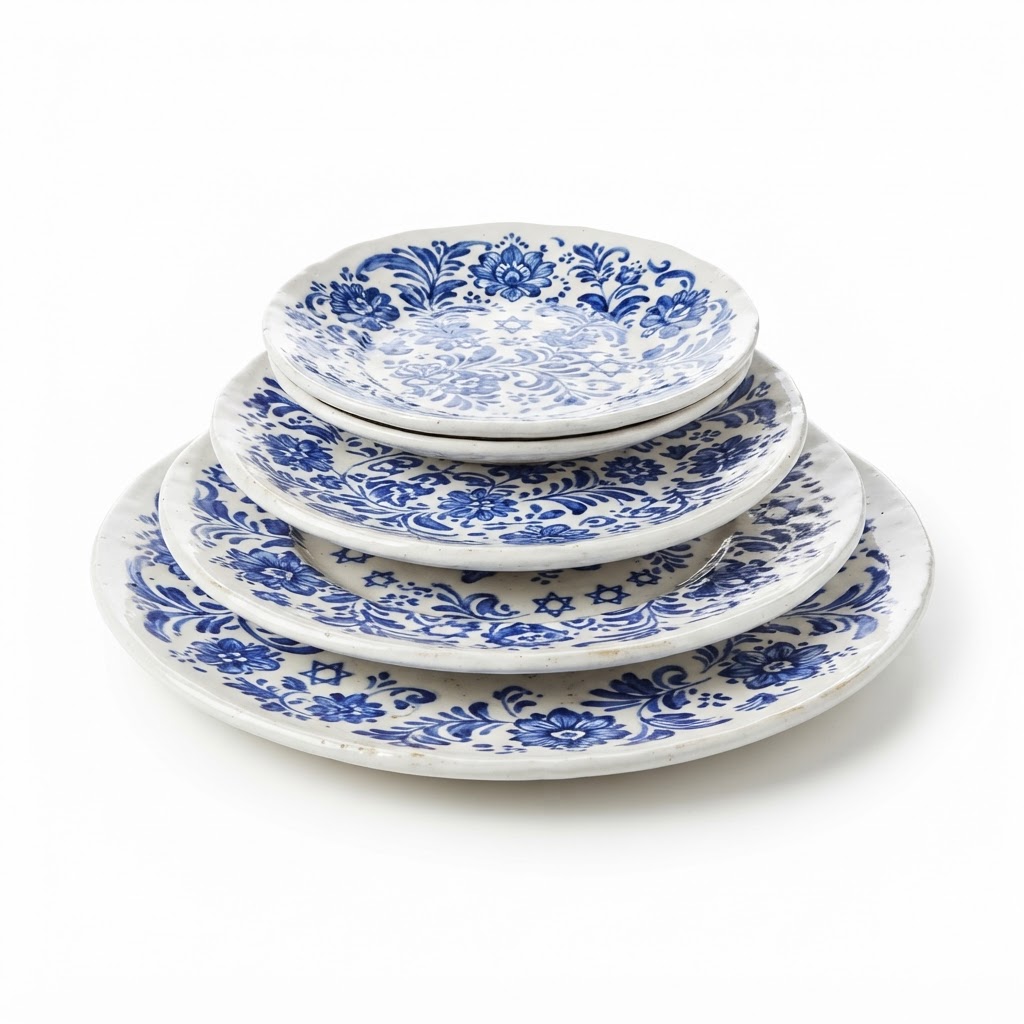 Artisan Blue and White Floral Ceramic Plate Set