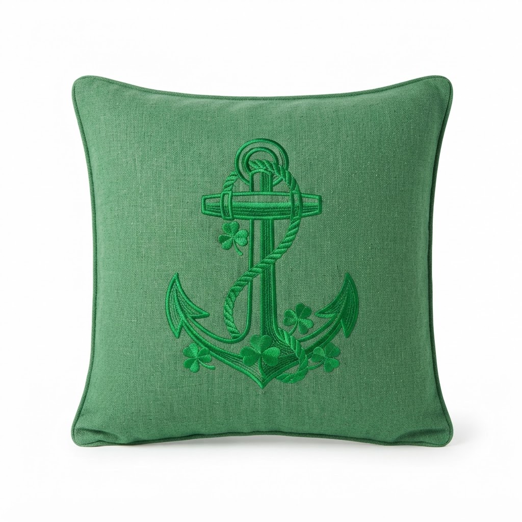 Anchor Green Embroidered Pillow